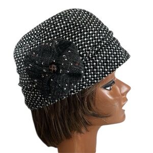 Betmar New York Black and White Cloche with Fabric Flower Accent
